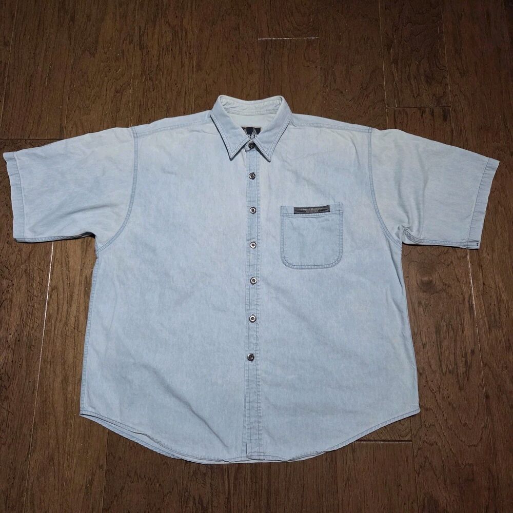VTG Biker Blues Harley Davidson Shirt Men Size 2XL Denim Button Up